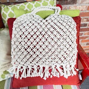 Macrame Shopping Market Bag w/ Fringe & Braided Handles Made by Hand Boho Vibe